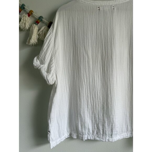 Xierna Avery Gauze White Cotton Short Sleeve Top Coastal Lightweight Basics S - Picture 6 of 9